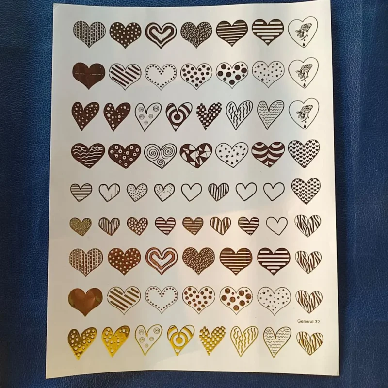 Small Heart Gold Embossed Sticker Sheet | Foil Stickers for Resin Art, DIY Crafts