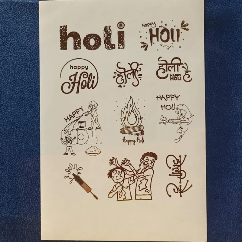 Holi Festival Gold Embossed Sticker Sheet | Foil Stickers for Resin Art, DIY Crafts