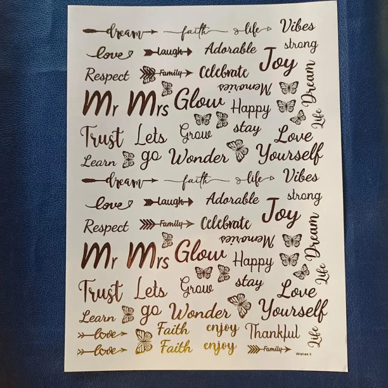 Mr. & Mrs. Bookmark Making Gold Embossed Sticker Sheet | Wedding Foil Stickers for Resin Art