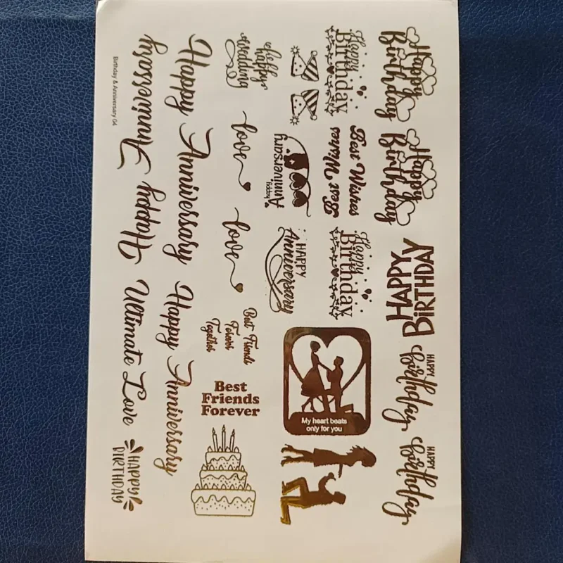 Happy Anniversary Gold Embossed Sticker Sheet | Foil Stickers for Resin Art, DIY Crafts