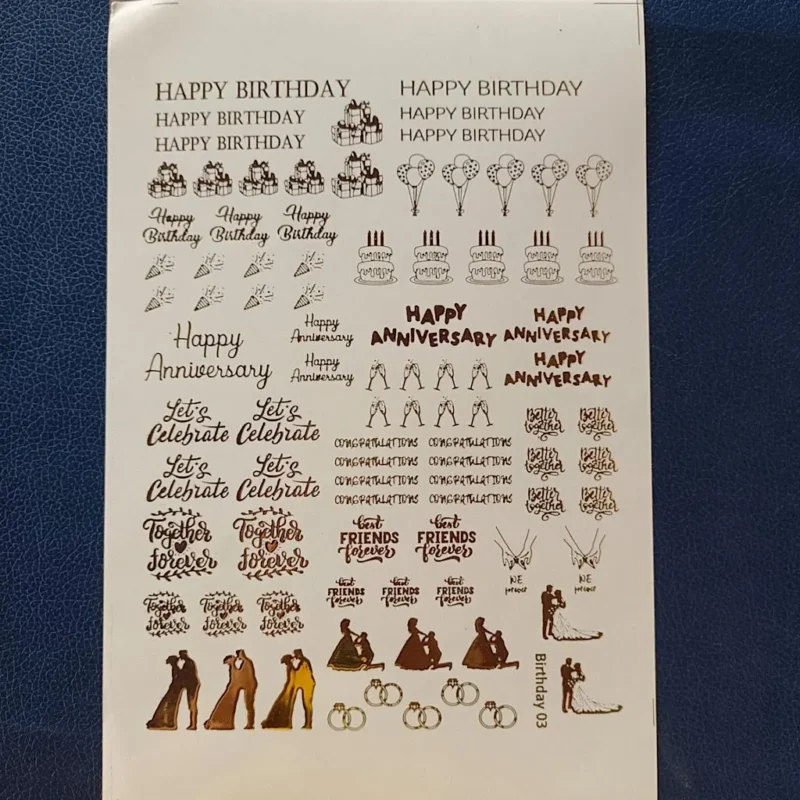 Happy Birthday Gold Embossed Sticker Sheet | Foil Stickers for Resin Art, DIY Crafts