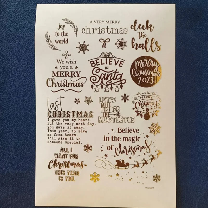 Christmas Coaster Making Gold Embossed Sticker Sheet | Foil Stickers for Resin Art, DIY Crafts