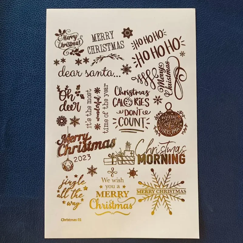 Christmas Design 2 Gold Embossed Sticker Sheet | Festive Foil Stickers for Resin Art, DIY Crafts