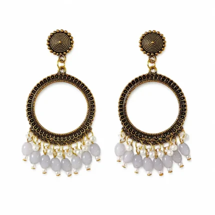 Golden Round Shape Jhumka with Gray Beads for Resin Art