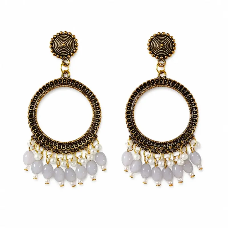 Golden Round Shape Jhumka with Gray Beads for Resin Art