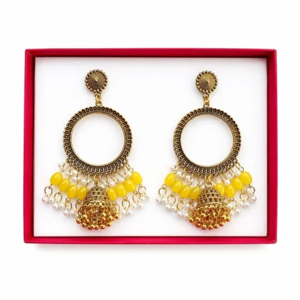 olden Round Shape Jhumka with Yellow Beads & Jhumar for Resin Art
