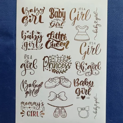 Baby Girl Embossed Gold Sticker for Resin Art