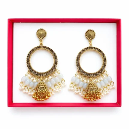 Golden Round Shape Jhumka with Grey Beads & Jhumar for Resin Art