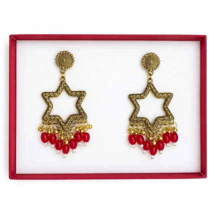 Golden Star Shape Jhumka with Red Beads for Resin Art