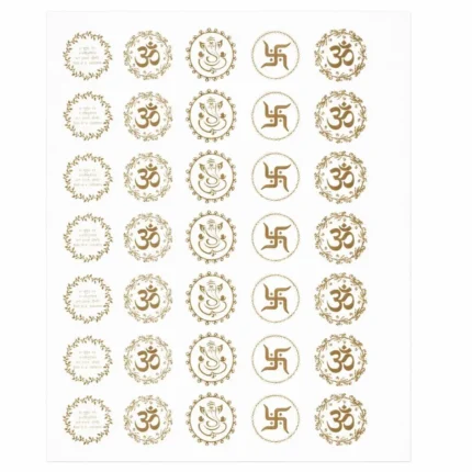 Om Ganesh Ji Swastik Gayatri Mantra Embossed Gold Sticker Sheet A4
