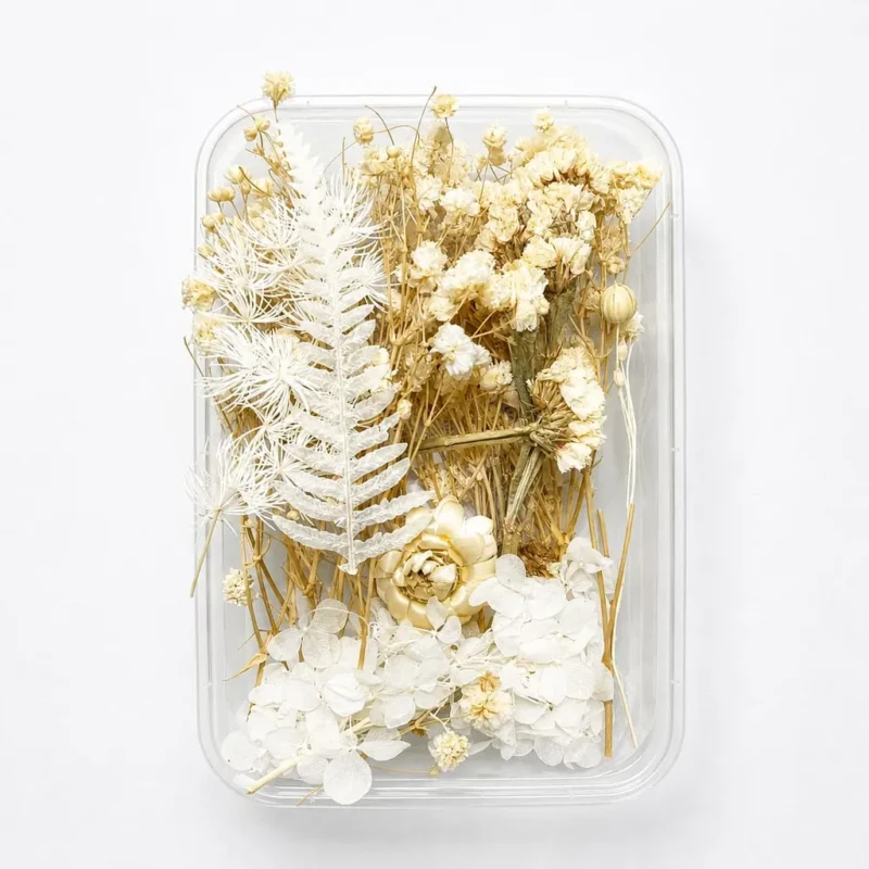 White with Leaf Dried Flower Box for Resin Art