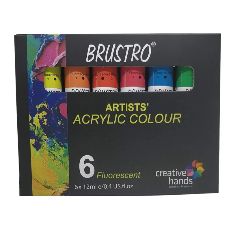 Brustro Artists Acrylic Colour Paint Set of 6 Fluorescent Colours x 12ml Tubes