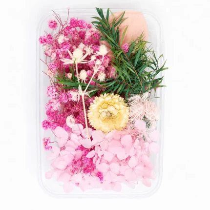 Pink with Green Grass Dried Flower Box for Resin Art
