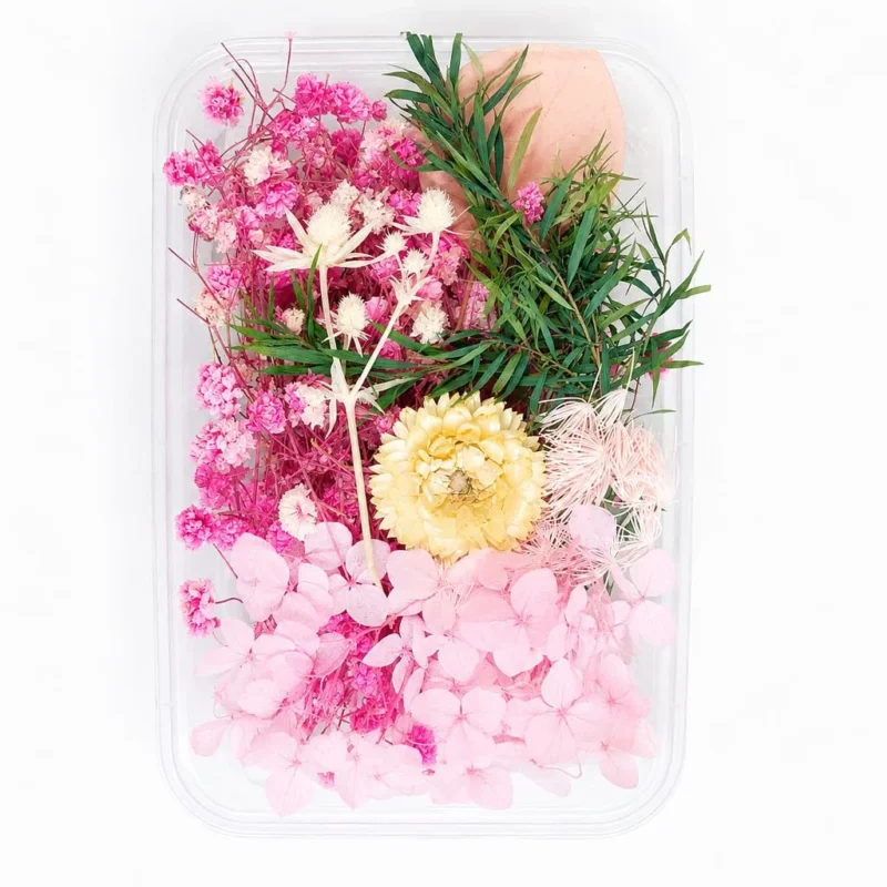 Pink with Green Grass Dried Flower Box for Resin Art