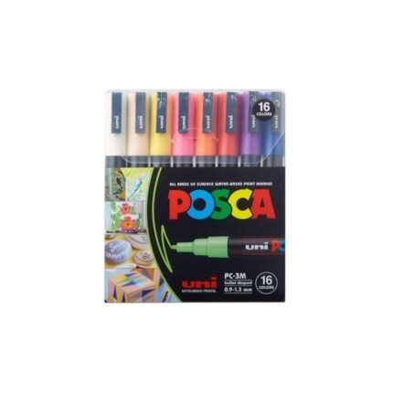 uni-ball Posca 5M 1.8 mm-2.5 mm Bullet Shaped Markers, Multicolor Ink, Pack of 16