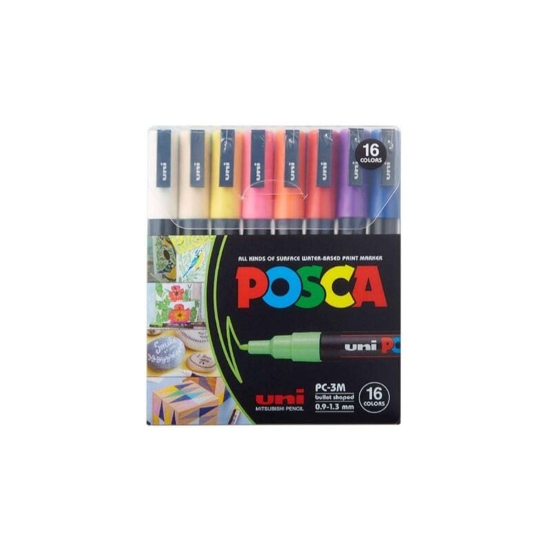 uni-ball Posca 5M 1.8 mm-2.5 mm Bullet Shaped Markers, Multicolor Ink, Pack of 16