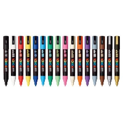 uni-ball Posca 5M 1.8 mm-2.5 mm Bullet Shaped Markers, Multicolor Ink, Pack of 16
