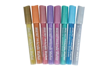 Brustro Acrylic (DIY) Marker Set of 8 (Metallic Shades), Tip Size - 2MM |Water-Resistant,Matte Finish,UV Resistant,Non-Toxic Colours|Ideal for Craftworks,School, Works on Glass & Plastic
