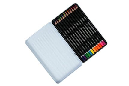 BRUSTRO Neon Colour Pencils 12 Tin |Multicolour| 3.3mm | Lead Strength, Ideal for Colouring, Painting, Layering, Use on Fabrics, Wax-Based | Set of 12 | (in Elegant tin Box)