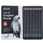 BRUSTRO Artists Fineart Graphite Pencil Set of 12 (10B-2H) with Elegant Tin Box