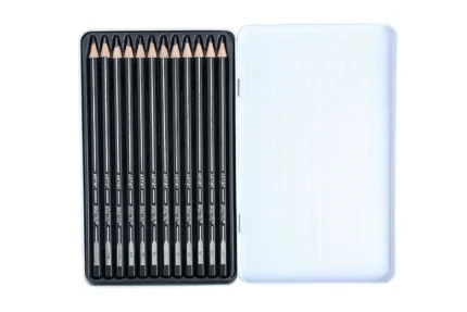 BRUSTRO Artists Fineart Graphite Pencil Set of 12 (10B-2H) with Elegant Tin Box