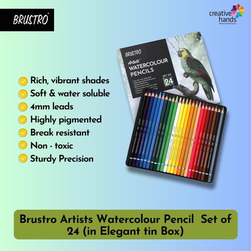 BRUSTRO Artists Watercolour Pencil |Set of 24 (in Elegant tin Box)