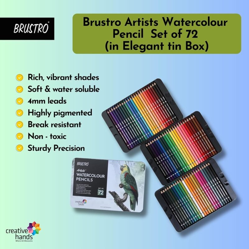 Brustro Artists Watercolour Pencils | Set of 72 Colors in Elegant tin Box |4mm Leads