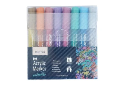 Brustro Acrylic (DIY) Marker Set of 8 (Metallic Shades), Tip Size - 2MM |Water-Resistant,Matte Finish,UV Resistant,Non-Toxic Colours|Ideal for Craftworks,School, Works on Glass & Plastic