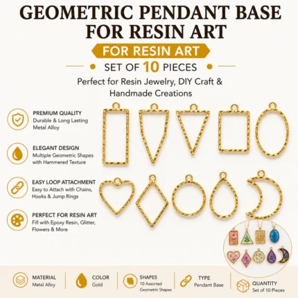 Gold Geometric Pendant Base Set for Resin Art – Mixed Shape Open Bezel Jewelry Making (Set of 10)