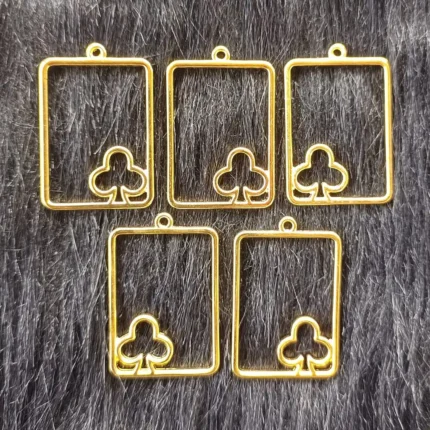 Gold Pendant Frame with Clubs Shape Bezels for Resin Art, UV Resin Jewelry Making