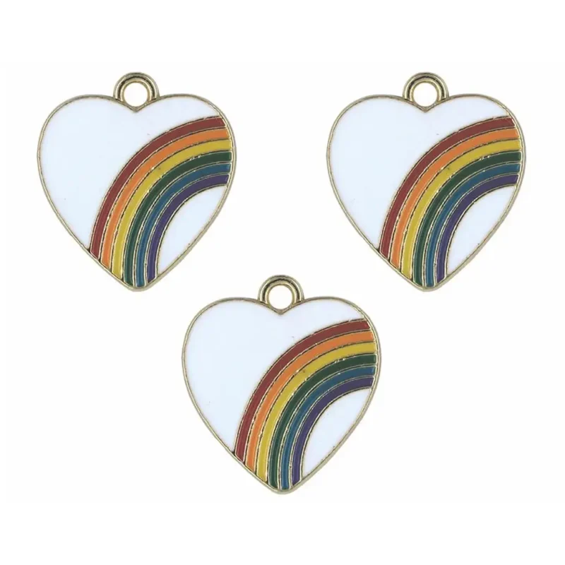 Rainbow Inside Heart Enamel Pendant Charms