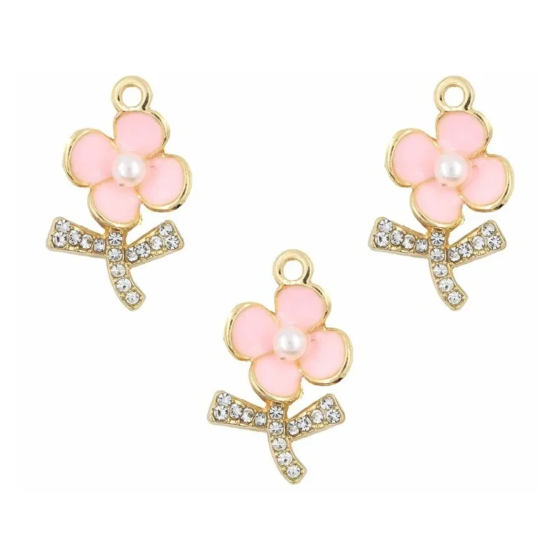 4 Petal Flower Enamel Pendant Charms Set of 5