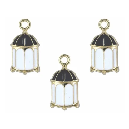 Bird Cage Enamel Pendant Charms Set of 5