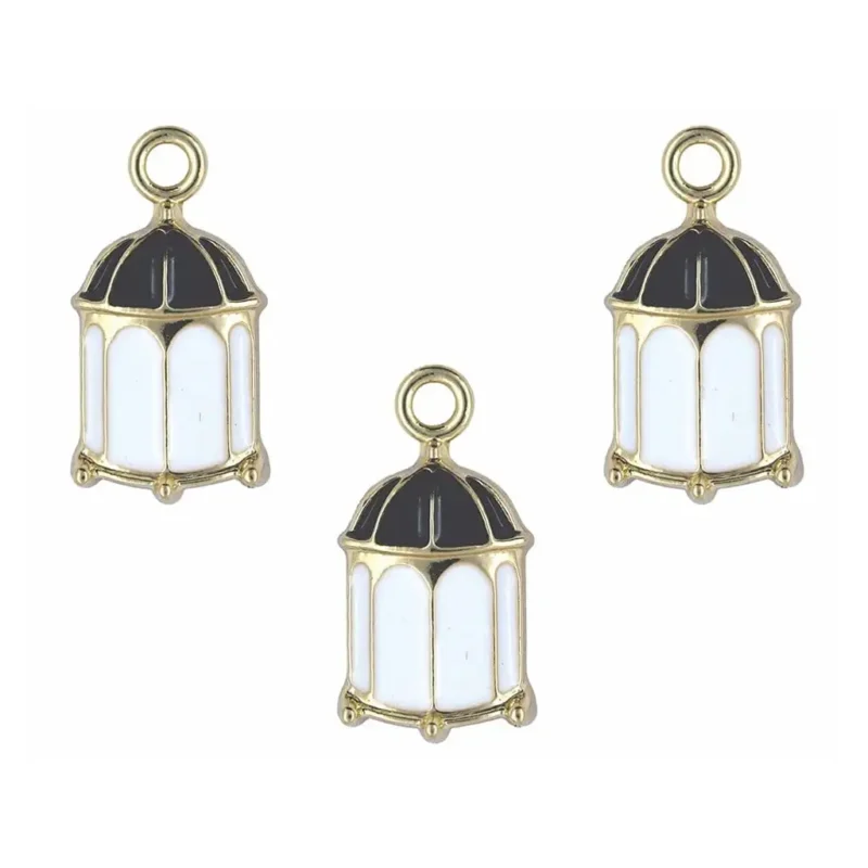 Bird Cage Enamel Pendant Charms Set of 5