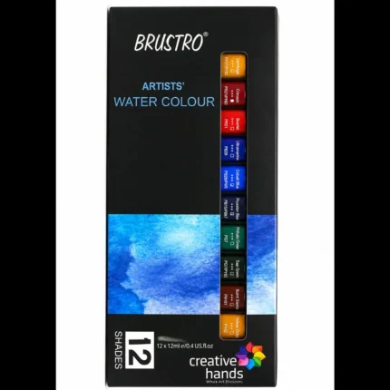 Brustro watercolour 12 shades, Brustro artist watercolour set, 12 ml watercolour tubes, watercolour paint set 12 colours, Brustro painting colours, student watercolour set, beginner watercolour paints, transparent watercolour set, art supplies Brustro watercolour, school painting kit, intermixable watercolour paints, landscape painting colours, Brustro art set 12