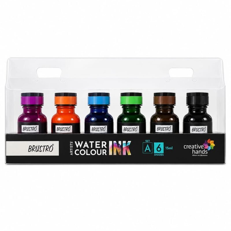 Brustro Artists Watercolour Ink Set A – 6 Shades x 15ml Professional Watercolor Ink Set