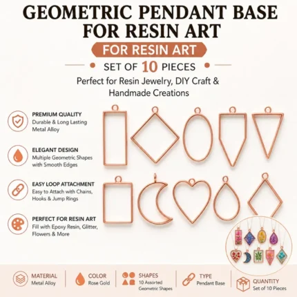 Rose Gold Geometric Pendant Base Set for Resin Art – Mixed Shape Open Bezel Jewelry Making (Set of 10)