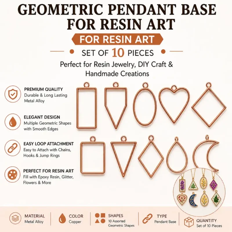 Copper Geometric Pendant Base Set for Resin Art – Mixed Shape Open Bezel Jewelry Making (Set of 10)