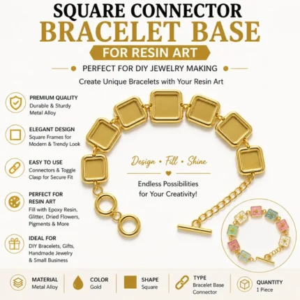 Gold Square Connector Bracelet Base for Resin Art – DIY Jewelry Making Bracelet Chain