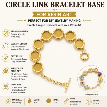 Gold Circle Link Bracelet Base for Resin Art – Round Bezel DIY Jewelry Making Bracelet