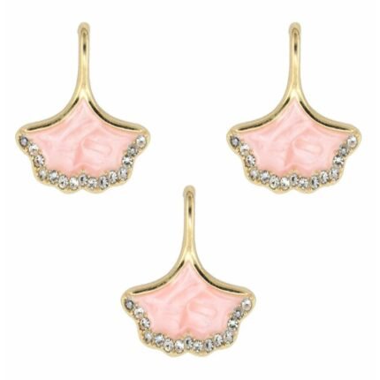 Pink Ginkgo Leaf Enamel Pendant Charms – Gold Plated Metal Charms for DIY Jewelry & Keychains