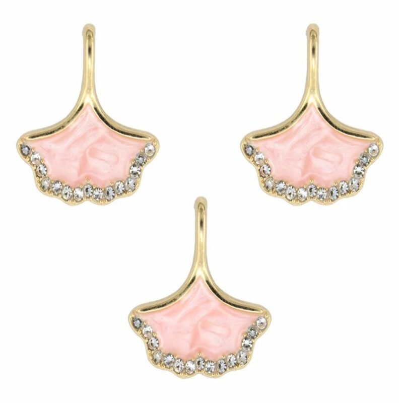 Pink Ginkgo Leaf Enamel Pendant Charms – Gold Plated Metal Charms for DIY Jewelry & Keychains