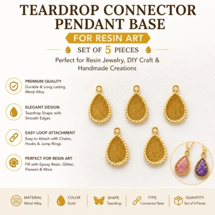 Gold Teardrop Pendant Base for Resin Art – Open Bezel Jewelry Making Supplies (Set of 5)
