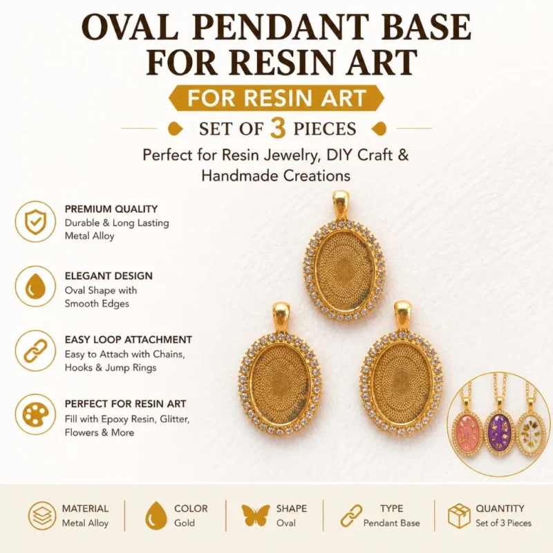 Gold Oval Pendant Base for Resin Art – Open Bezel Jewelry Making Supplies (Set of 3)