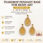 Gold Teardrop Stone Pendant Base for Resin Art – Rhinestone Bezel Jewelry Making (Set of 3)