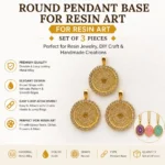 Gold Round Stone Pendant Base for Resin Art – Rhinestone Bezel Jewelry Making (Set of 3)