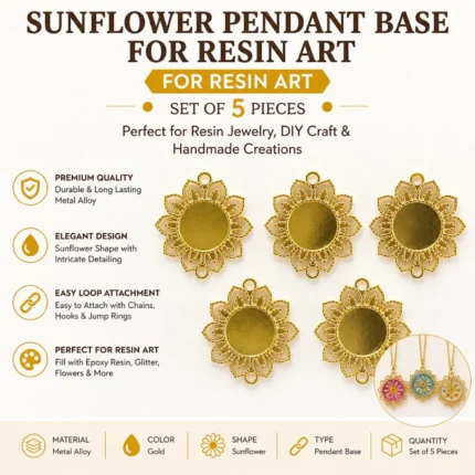 Gold Sunflower Connector Pendant Base for Resin Art – Floral Open Bezel Jewelry Making (Set of 5)