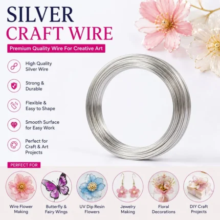 Silver Craft Wire Roll | Wire Flower Making Wire | UV Dip Resin Flower Wire | DIY Floral Art Wire