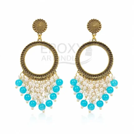 Blue Pearl Round Shape Chandbali Hoop Earrings