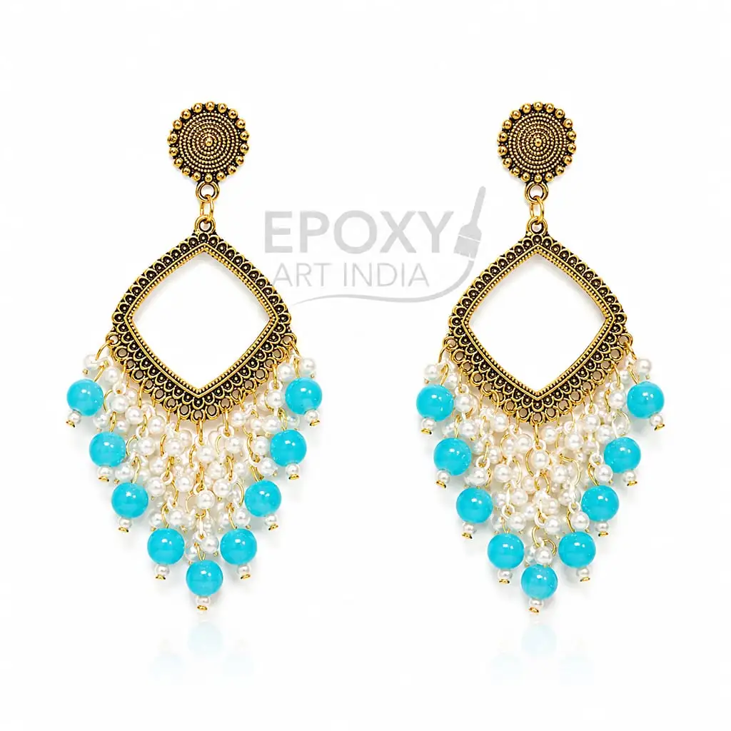 Blue Pearl Square Shape Chandbali Hoop Earrings Blue Pearl Square Shape Chandbali Hoop Earrings